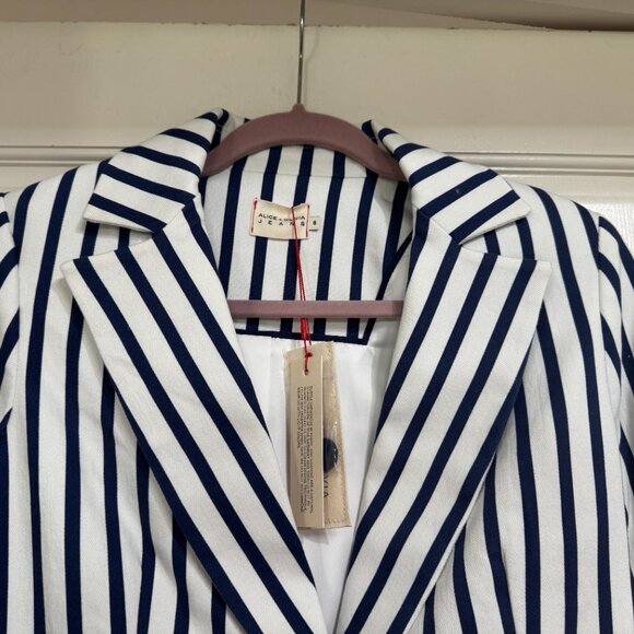 NEW with Tags $595 Alice + Olivia Jacket Navy & White striped sz 8 - Picture 5 of 6